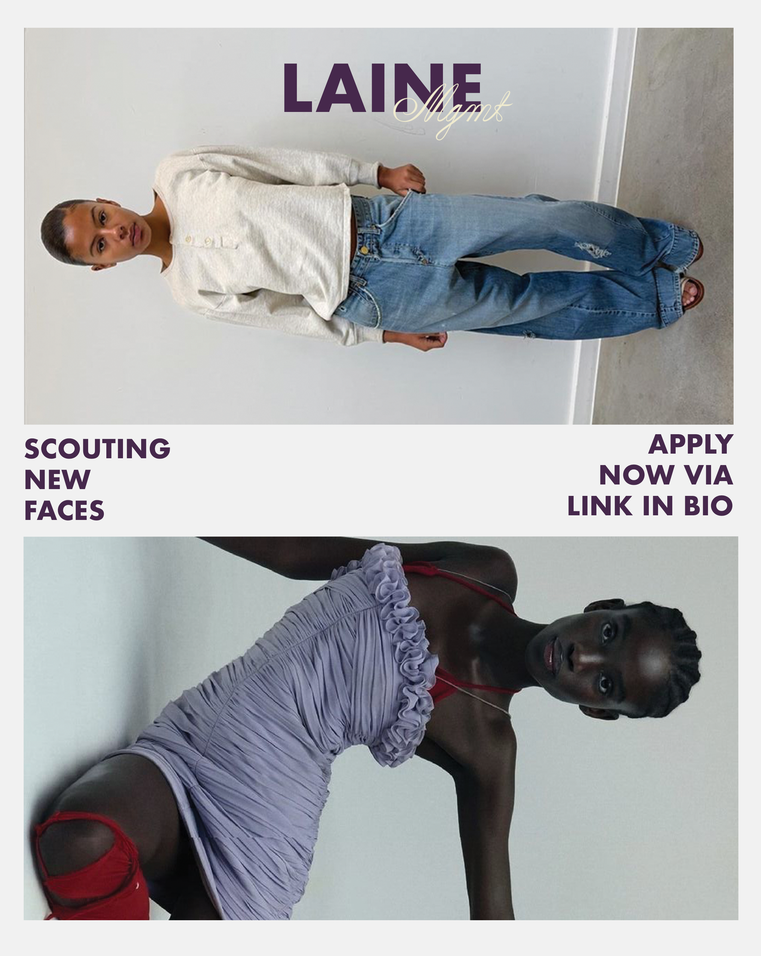LAINE MGMT typography and model graphic